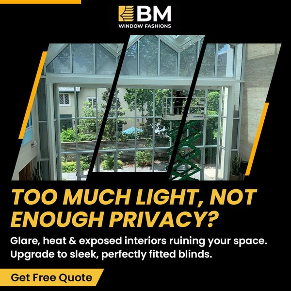 BM Window Fashions ad — shade selection and installation
