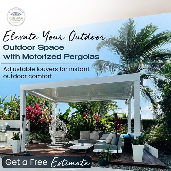 NJ Motorized Screens & Awnings ad — motorized pergolas